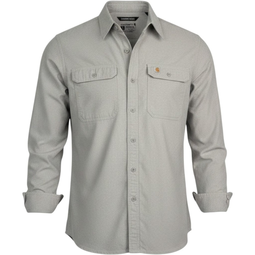 Carhartt Force Button Down Shirt‎ Large L Heather Grey Relaxed Fit Long Sleeve